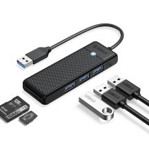 Orico PAPW3AT-U3 USB-Hub mit 4 Anschlüssen (3x USB-A 3.0) und microSD/SD-Kartenleser, 1 m Kabellänge – Schwarz