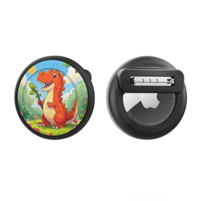 3. AirTag-Badge-Hülle – Schwarz mit Dinosaurier-Print