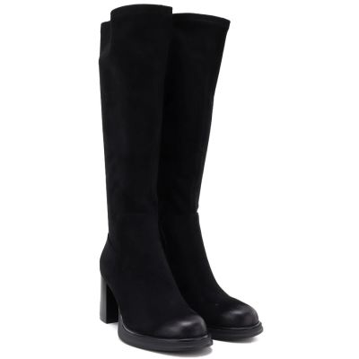 4. Damenstiefel aus schwarzem Velourslederimitat mit Absatz Potocki SZ12849