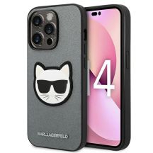 Karl Lagerfeld Saffiano Choupette Head Patch Hülle für iPhone 14 Pro Max - Silber