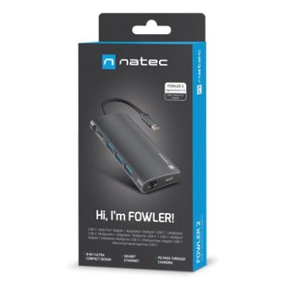 2. Multiport-Adapter Natec Fowler 2 V2 USB-C 8-in-1-Hub -> 3x USB 3.0, HDMI 4K, USB-C, RJ45, SD, Micro-SD