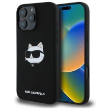 Karl Lagerfeld Silikon Choupette Kopf Print MagSafe iPhone 16 Pro Hülle - Schwarz