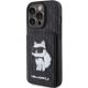 2. Karl Lagerfeld Saffiano Kartenfächer und Ständer Monogram Choupette Hülle für iPhone 15 Pro – Schwarz