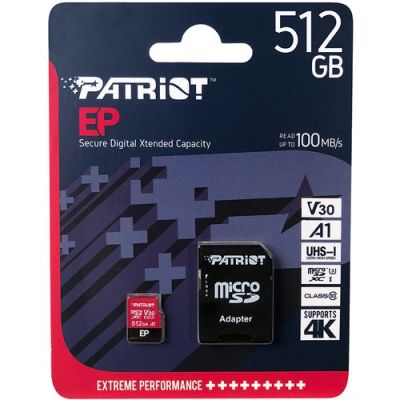 4. Patriot Memory EP Pro PEF512GEP31MCX Speicherkarte mit Adapter (512 GB; Klasse 10, Klasse A1, Klasse U3, V30; Adapter, Speicherkarte)