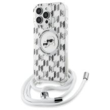 Karl Lagerfeld IML Crossbody Monogram Karl & Choupette Head MagSafe Hülle für iPhone 16 Pro Max – Transparent