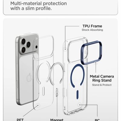 8. Spigen Ultra Hybrid Optik S MagSafe Hülle für iPhone 18 Pro Max / 17 Pro Max – Transparentes Marineblau