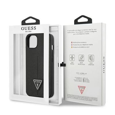 8. Guess GUHCP13SPSATLK iPhone 13 mini 5,4 "schwarz / schwarzes Hardcase SaffianoTriangle Logo