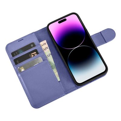 9. iCarer Wallet Case 2in1 Cover iPhone 14 Pro Anti-RFID Leder Flip Case Hellviolett (WMI14220726-LP)