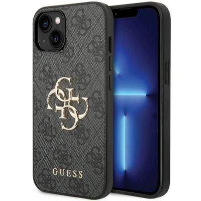 Guess 4G Big Metal Logo iPhone 15 Hülle - Grau