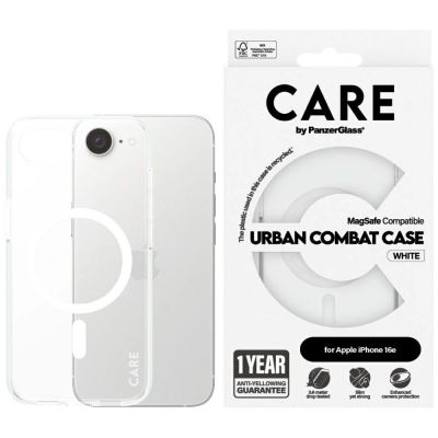CARE by PanzerGlass Flagship Urban Combat White MagSafe iPhone 16e Hülle - Durchsichtig