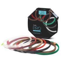 3Doodler PRO-FILLS 3D-Druckmaterialien: Kupfer, Polymilchsäure (PLA), Polymilchsäure mit Kohlenstofffaser (PLA-CF), Holzfaser. Farben: Kupfer, Grün, Grau, Weiß, Holz, Rot, Braun.