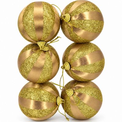 5. BRUCHSICHERE KUNSTSTOFF-KUGELN 8 CM GOLD 6 STÜCK STRIPES MICA