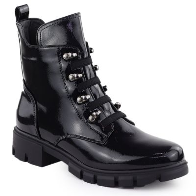 Damen-Lackleder-Winterboots im Worker-Stil, schwarz, M.Daszyński MR23123