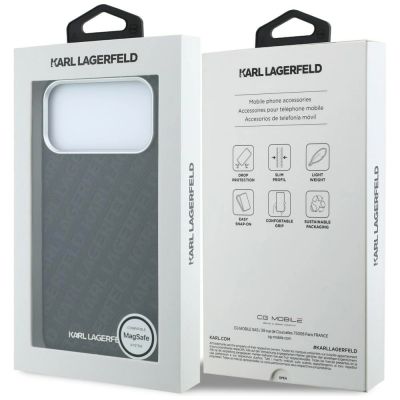 8. Karl Lagerfeld MagSafe-Schutzhülle aus Metall mit genarbtem Allover-Logo für iPhone 17 Pro / 18 Pro – Schwarz