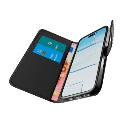 5. Puro Wallet Stand Case für iPhone 17 Air aus Öko-Leder, mit Klappe, Geldbörse und Standfunktion - Schwarz