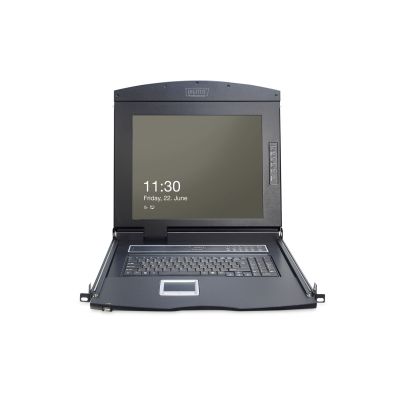 7. Modulare KVM-Konsole mit 17-Zoll-TFT-LCD-Bildschirm, 1 VGA-Anschluss, Touchpad, GE-Tastatur, schwarz