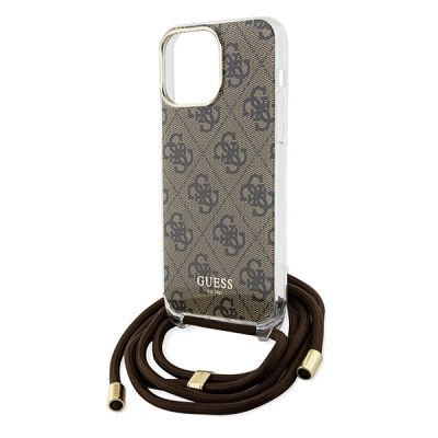 5. Guess Crossbody Cord 4G Print Hülle für iPhone 15 Pro Max – braun