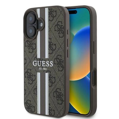 Guess 4G Printed Stripes MagSafe-Hülle für iPhone 16 Plus – braun