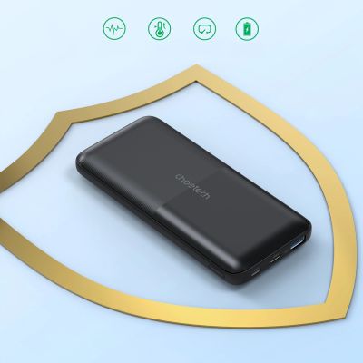4. Choetech B654 10000 mAh 22,5 W USB-A/USB-C/Micro-USB-Powerbank mit integriertem USB-C/ Lightning Kabel – Schwarz