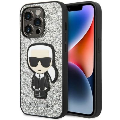 Karl Lagerfeld KLHCP14XGFKPG iPhone 14 Pro Max 6.7" Hardcase silber / silber Glitter Flakes Ikonik