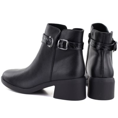 4. Schwarze Damen-Ankle-Boots aus Leder mit isolierter Sohle, Sergio Leone BT-25-S