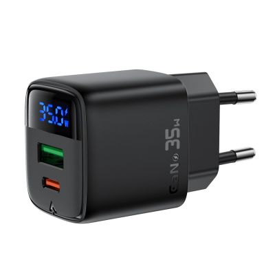 5. Acefast A116 GaN PD 35W USB-A USB-C Wandladegerät mit Display - Schwarz