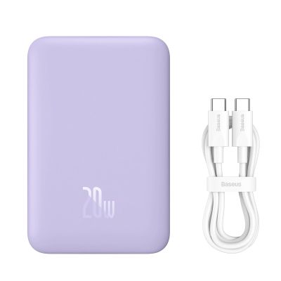 5. Baseus Magnetic Mini Inductive Powerbank 10000mAh 20W - Lila + USB-C - USB-C Kabel