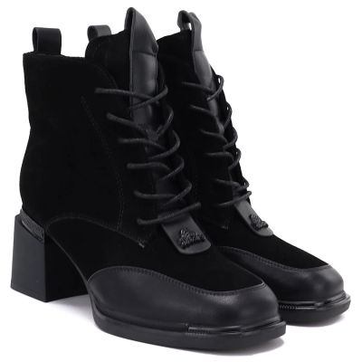 4. Damen-Lederstiefeletten aus schwarzem Veloursleder Artiker 59C0116