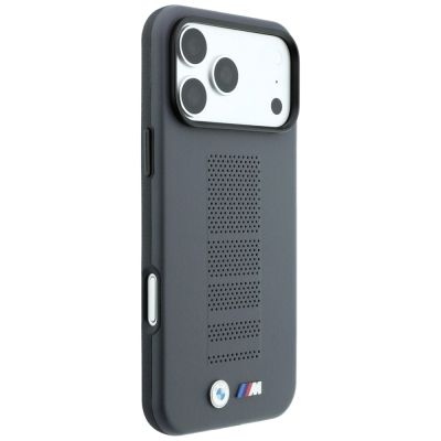4. BMW M Blue Perfo Metal Logo MagSafe Hülle für iPhone 18 Pro / 17 Pro - Grau