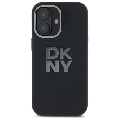 DKNY Liquid Silicone Metal Logo Hülle für iPhone 16 – Schwarz