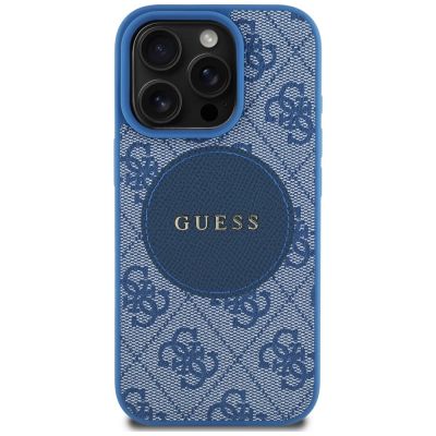 3. Guess 4G Circle Classic Logo MagSafe Hülle für iPhone 16 Pro Max - Blau