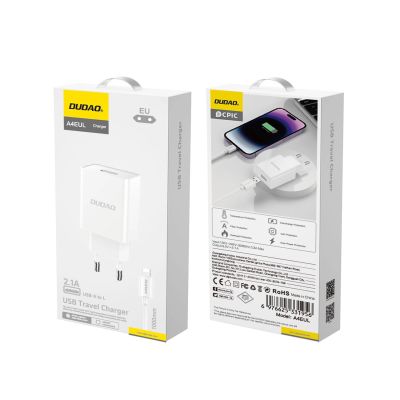 3. Dudao A4EU USB-A 2,1 A Wandladegerät – Weiß + USB-A – Lightning -Kabel