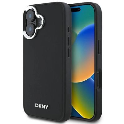 DKNY Plain Silver Logo MagSafe Hülle für iPhone 16 – Schwarz