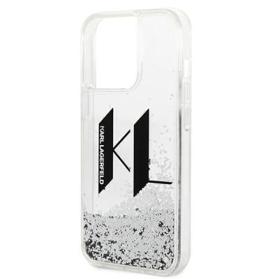 6. Karl Lagerfeld Liquid Glitter Big KL Hülle für iPhone 14 Pro - Silber