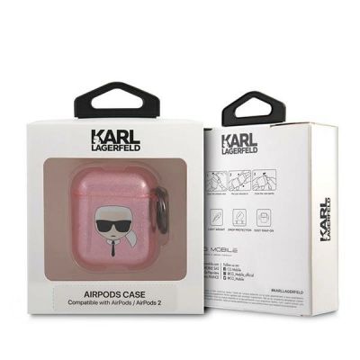 3. Karl Lagerfeld KLA2UKHGP AirPods cover różowy/pink Glitter Karl`s Head
