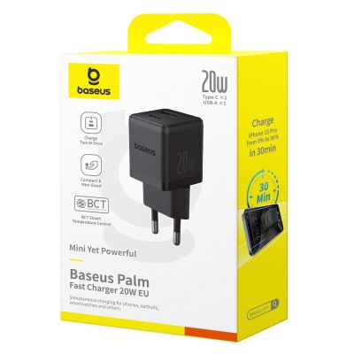 7. Baseus Palm 20W USB-C USB-A Wandladegerät - Schwarz