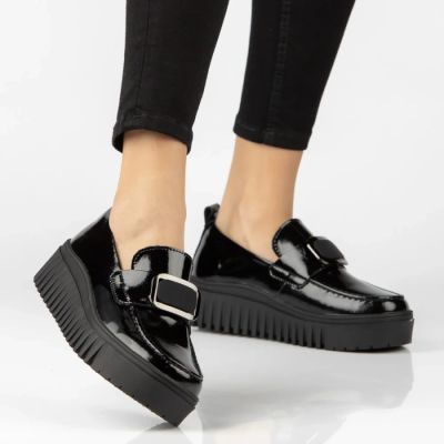8. Damen-Plateaumokassins aus Leder, Lackleder, schwarz, Filippo DP8269