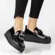 8. Damen-Plateaumokassins aus Leder, Lackleder, schwarz, Filippo DP8269