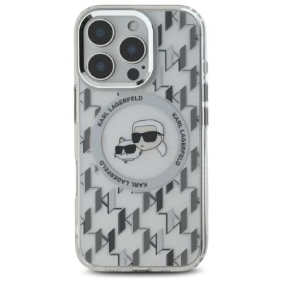 3. Karl Lagerfeld IML Monogram Karl & Choupette Head MagSafe Hülle für iPhone 16 Pro – transparent