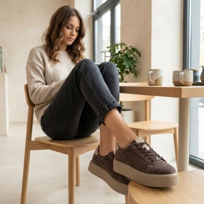10. Damen-Plateau-Sneaker aus Leder, braun, Filippo DP6119