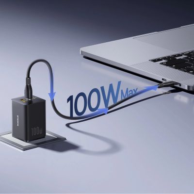 4. Baseus EnerFill FE11 100W Wandladegerät 2 x USB-C + USB-A - Schwarz