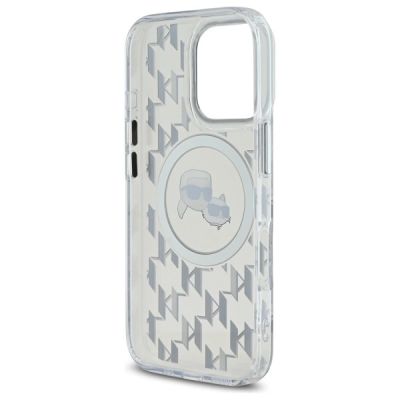 7. Karl Lagerfeld IML Monogram Karl & Choupette Head MagSafe Hülle für iPhone 16 Pro – transparent