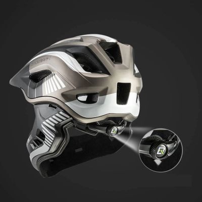 7. Rockbros TT-32SBTG-M Kinderfahrradhelm mit abnehmbarem Kinnbügel, Größe M – Grau