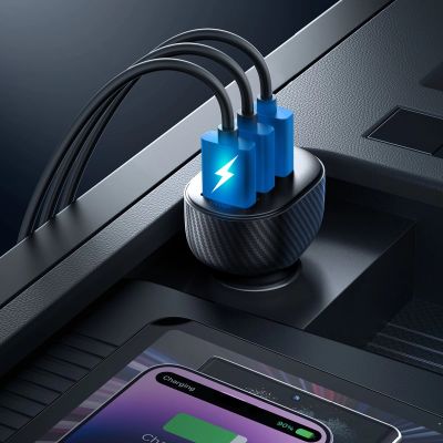13. Joyroom JR-CCD03 3,4A Kfz-Ladegerät mit Display und 3x USB-A-Anschlüssen – Schwarz