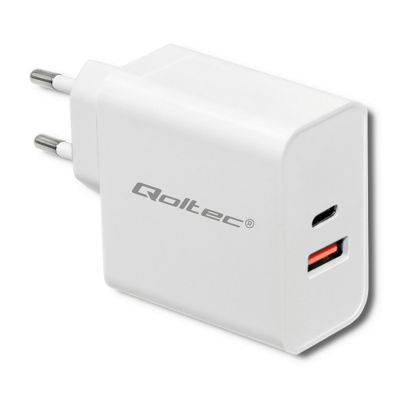 QOLTEC Wandladegerät 63 W | 5–20 V | 1,5–3 A | USB Typ C PD | USB QC 3.0 | Weiß