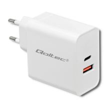 QOLTEC Wandladegerät 63 W | 5–20 V | 1,5–3 A | USB Typ C PD | USB QC 3.0 | Weiß