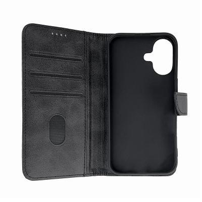 3. Leather Book Case für iPhone 16 – Schwarz