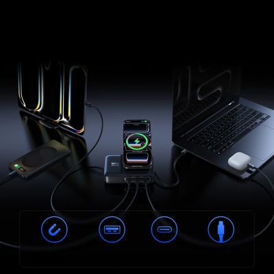 11. Baseus Nomos NH21 Qi2 160W 5-in-1 Kabellose Ladestation mit einziehbarem Kabel – Schwarz