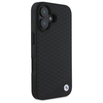 4. BMW Sign Leather Diamond Metal Logo MagSafe-Hülle für iPhone 16 – Schwarz
