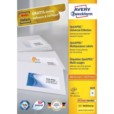 2. Avery 3659 Selbstklebende Etiketten Rechteckig Permanent Weiß 1200 Stück.